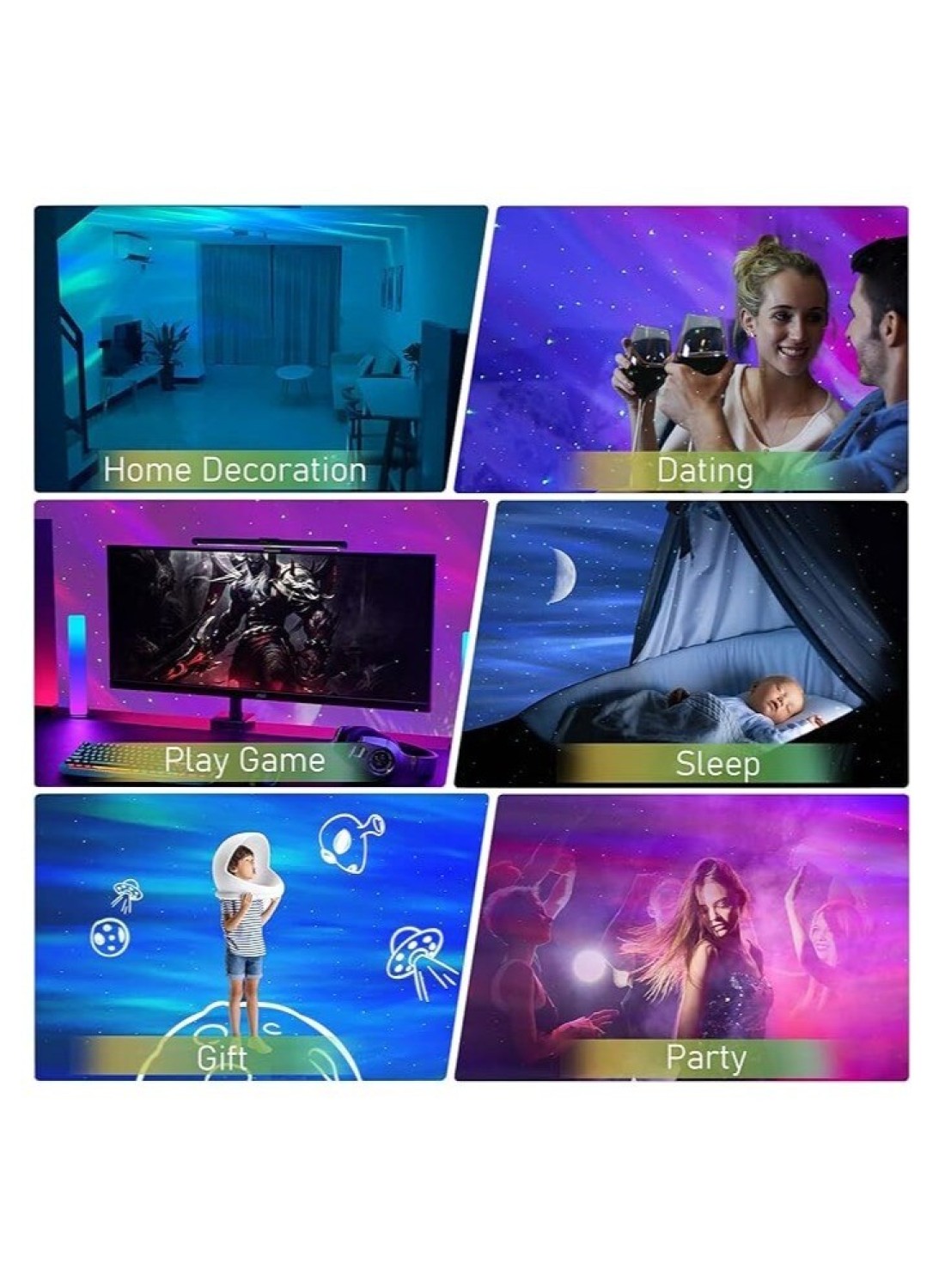 جهاز عرض Galaxy Aurora – جهاز عرض النجوم 3 في 1 LED Northern Lights مع 6 خيارات للضوضاء البيضاء ومكبر صوت بلوتوث جهاز عرض Starry Moonlight