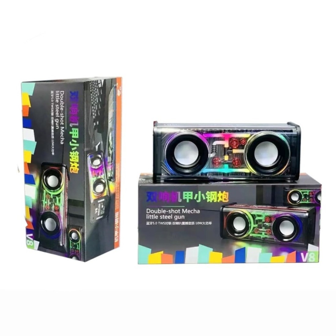 V8 Bluetooth Speaker, Dual Speakers, High Power Subwoofer, Black