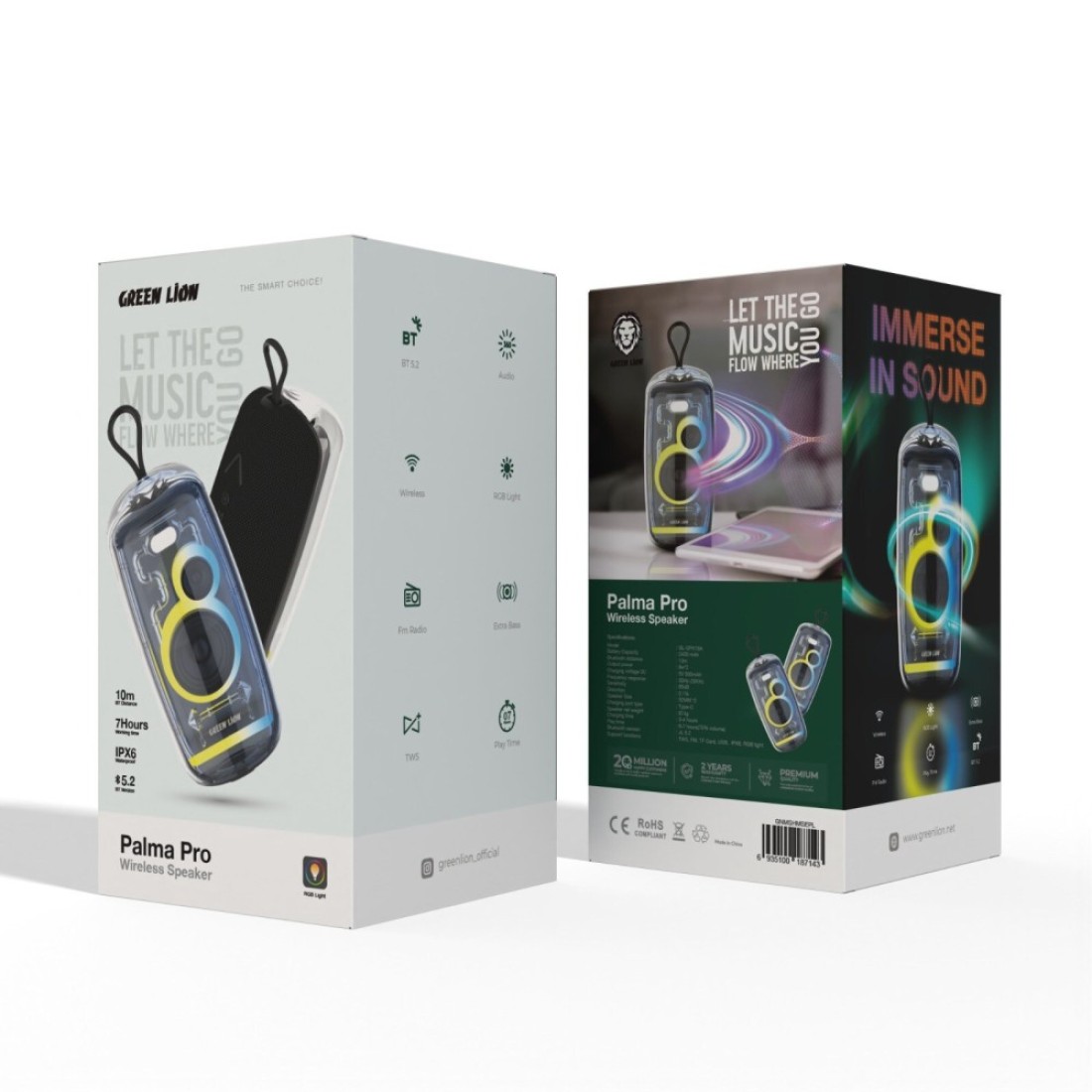 سماعة بورودو جرين لاين Palma Pro اللاسلكية، إضاءة RGB، Bluetooth 5.2، 2 * 8 واط طاقة، مقاومة للماء IPX6، 7 ساعات وقت تشغيل، بطارية 2400mAh، دعم TWS/FM/TF Card/USB، شحن Type-C - أسود
