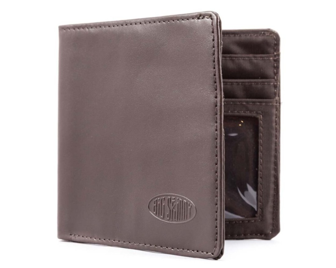Big Skinny Mens World Leather BiFold Slim Wallet Holds Up to 35 Cards Brown
