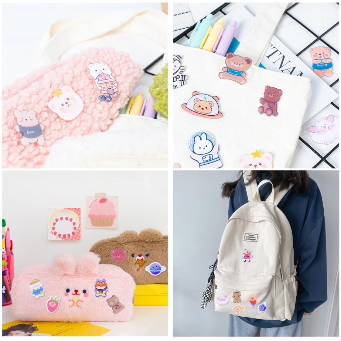 60 Pcs Acrylic Cute Pins Set for Backpacks Aesthetic Cartoon Kawaii Sheep Dog Rabbit Bear Girl Brooch Pin for Clothing Bags Jackets Hat Bag Accessories