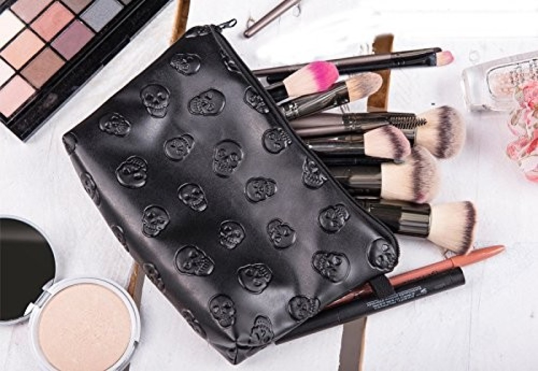 WarmtreeFashion Black Skull Cosmetic Bag Makeup Storage Bag Toiletry Organizer Pencil Case Handbag