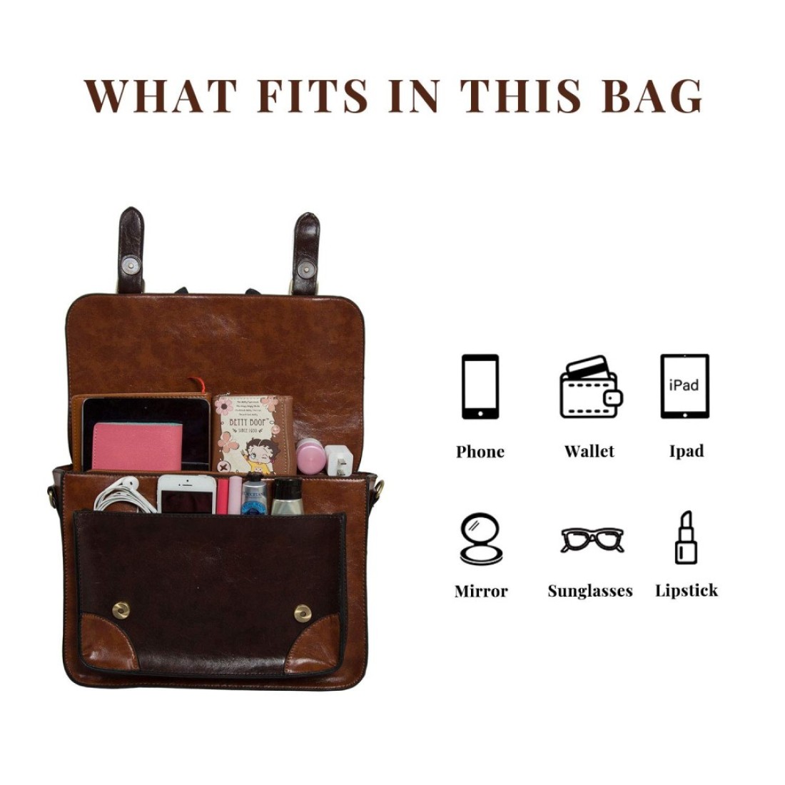 ECOSUSI Briefcase for Women Vintage Crossbody Messenger Bag Satchel Purse Handbag Coffee