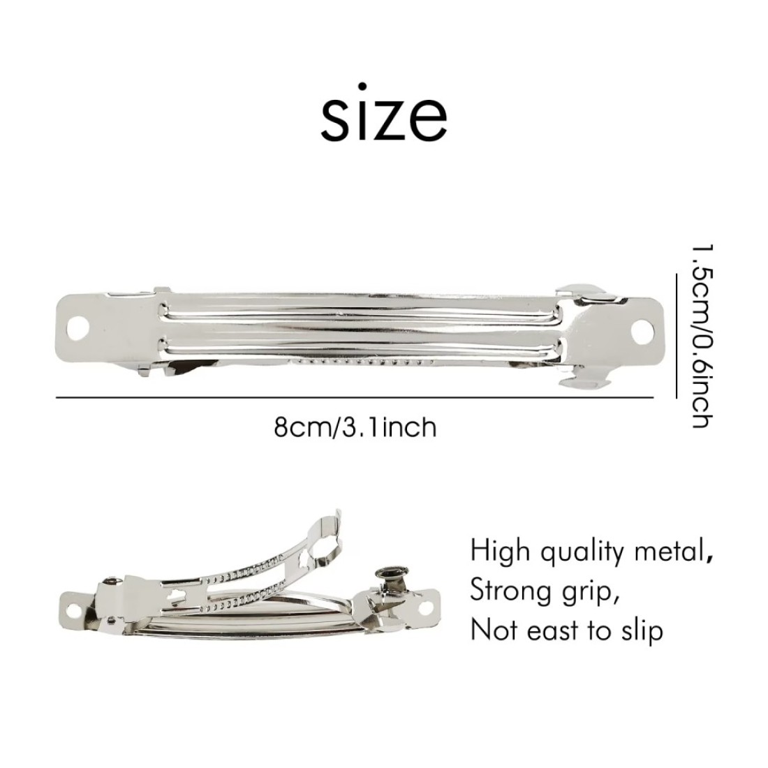 Lawie 50 Pack 8 CM 3.15 Inch Silver Blank Rectangle Metal French Barrette Plain Base Hair Clips DIY Crafting Clips for Bows Snap Hair Clips Ponytail Holder Hairclips Accessories for Women Girl
