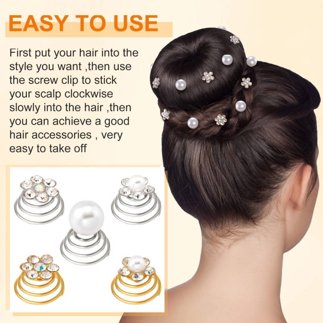 OIIKI 50PCS Rhinestone Sparkle Crystal Hair Jewelry Clips Spiral Flower Pearl Coil Decorative Accessories for Bridal Bridesmaid Wedding Party Prom 5 Styles