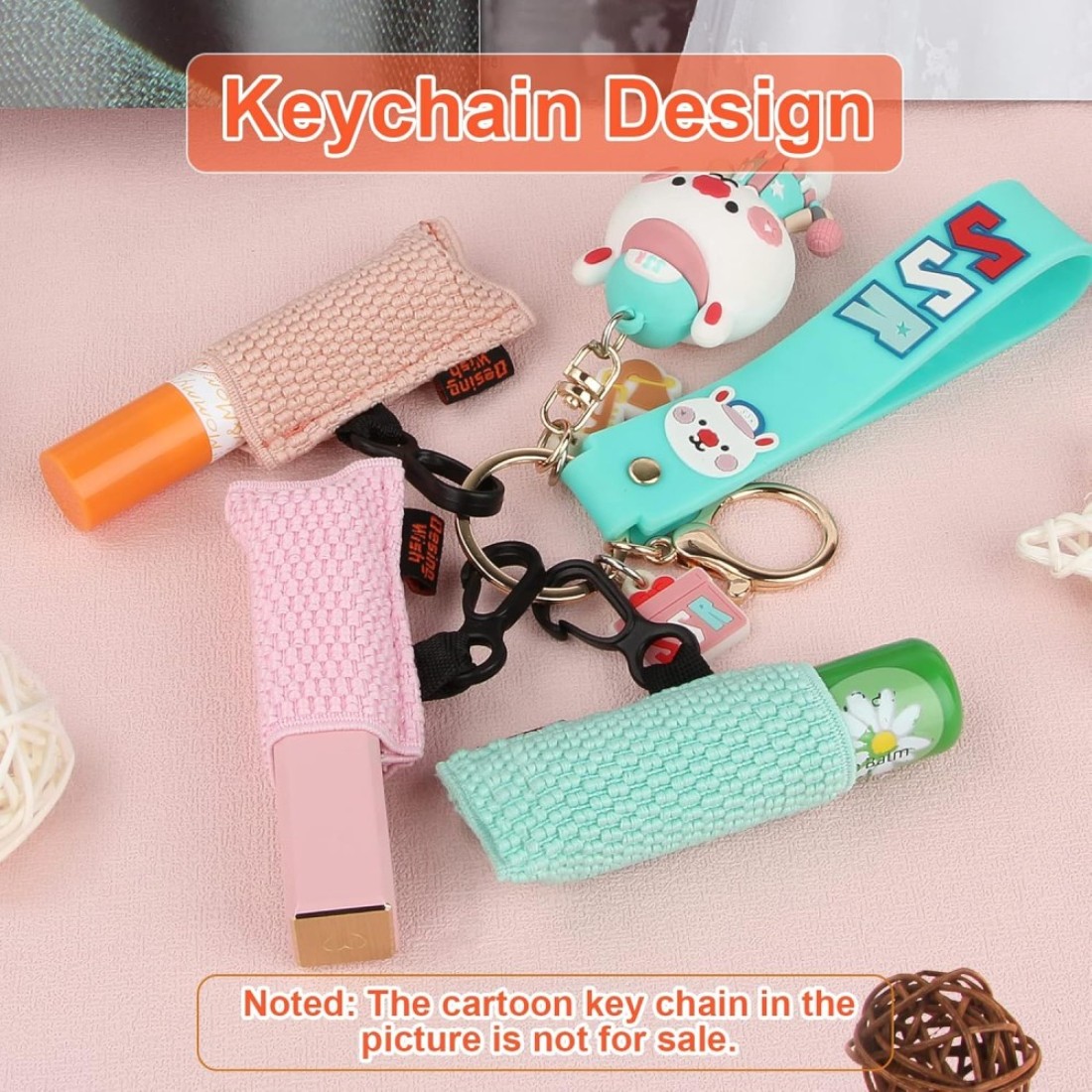 Desing Wish 6 PCS Chapstick Holder Keychain Elastic Sleeve Chapstick Keychain Holder for Lip Balms/Lip Gloss/Lipsticks, Lip Balm Holder Sleeves (Green/Pink/Beige/Black/Red/Blue)