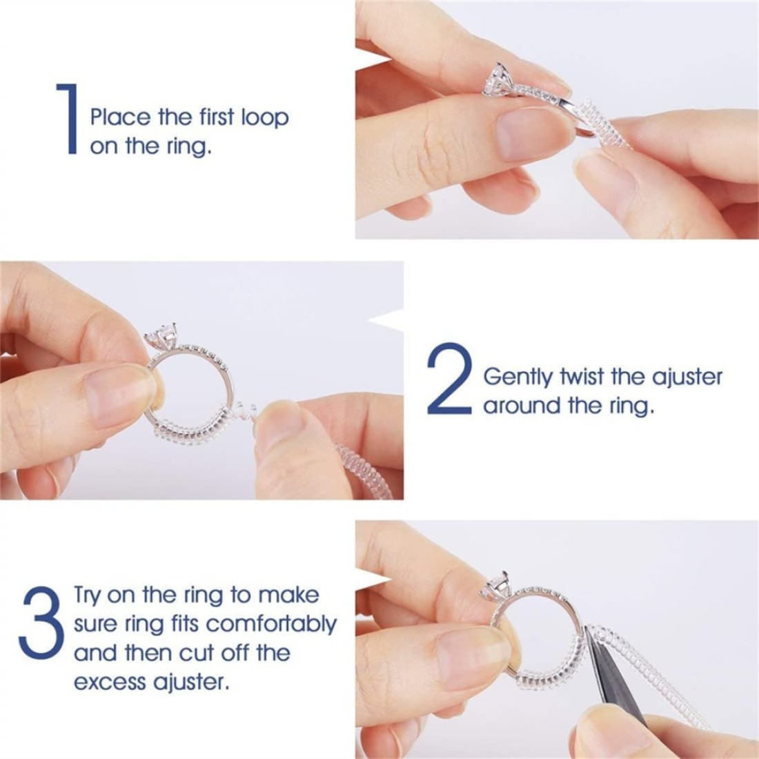 Ring Size Adjuster for Loose Rings Guard Clips Transparent Ring Tightener Sizer Adjusters resizer Fit Almost Any Rings 6 Different Sizes Transparent6Pcs