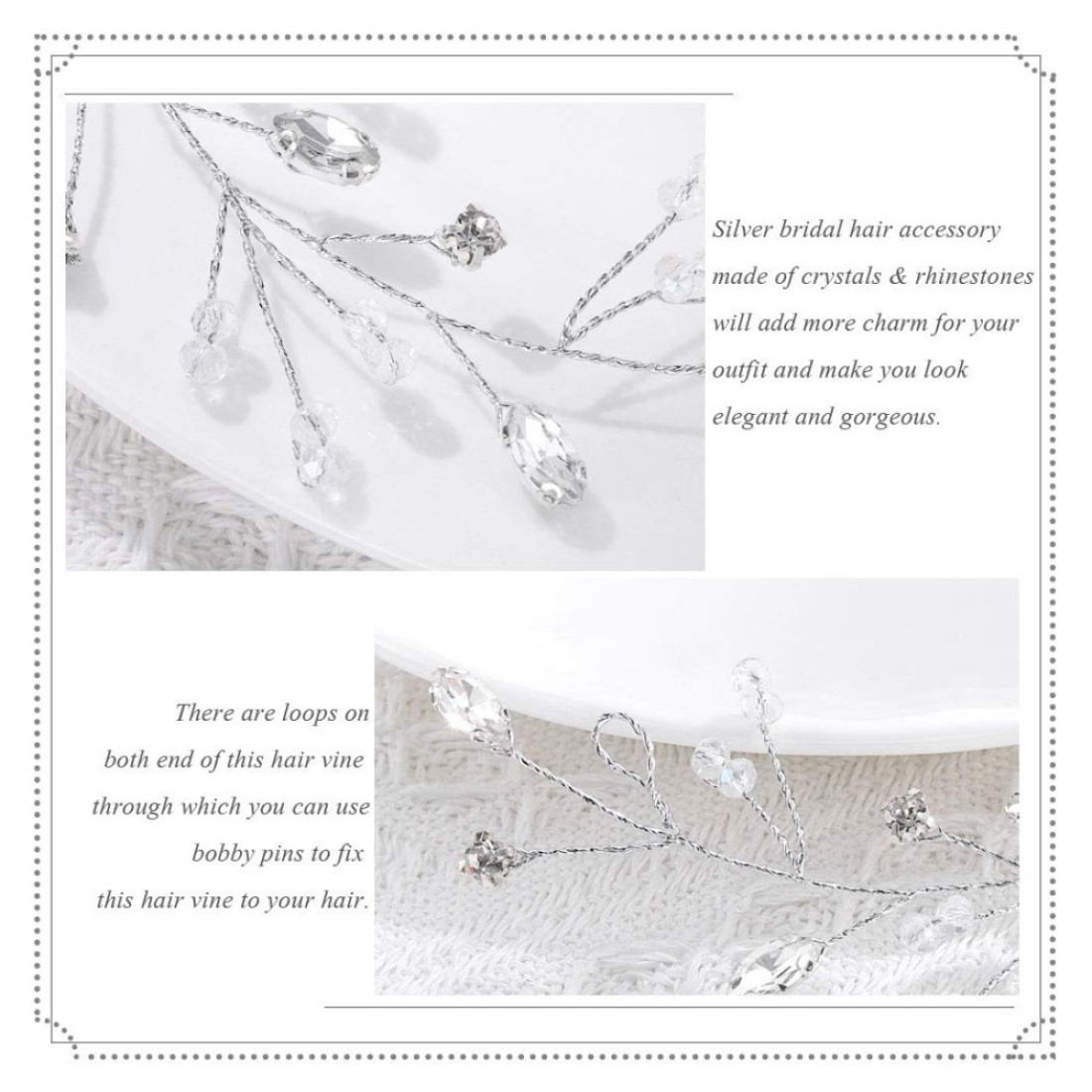 JAKAWIN Bride Crystal Wedding Hair Vine Rhinestone Hair Piece Bridal Headpiece Silver Hair Accessories for Women and Girls HV121