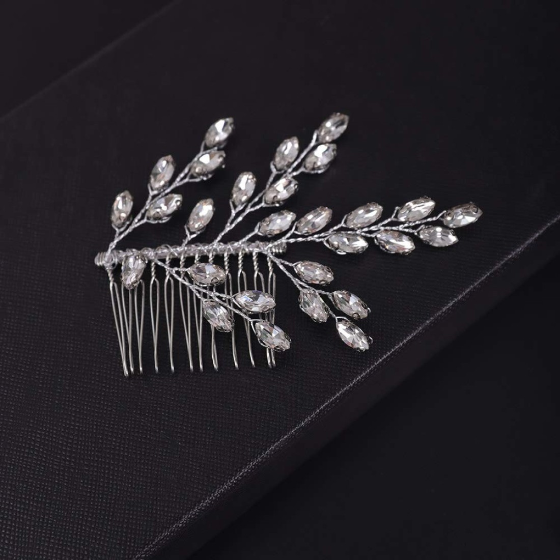 fxmimior Wedding Comb Crystal Leaf Hair Comb Bridal Headpiece for Women Silver 10 cm 65 cm 1 Count