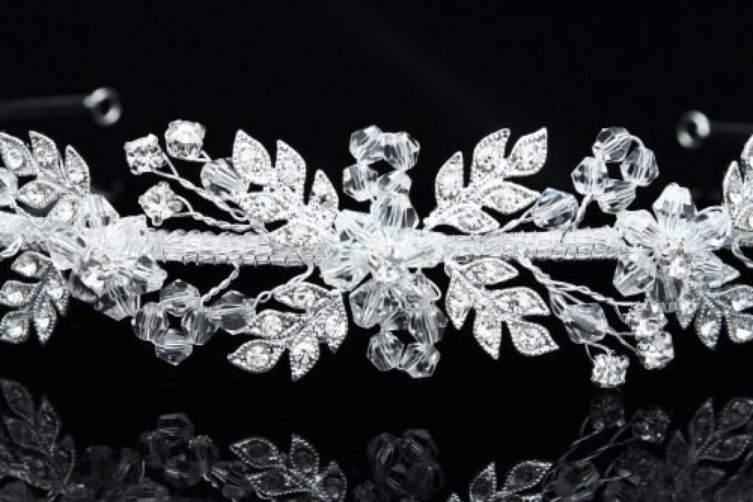 SAMKY Handmade Flower Leaf Crystal Headband Bridal Wedding Tiara Silver Plated T767