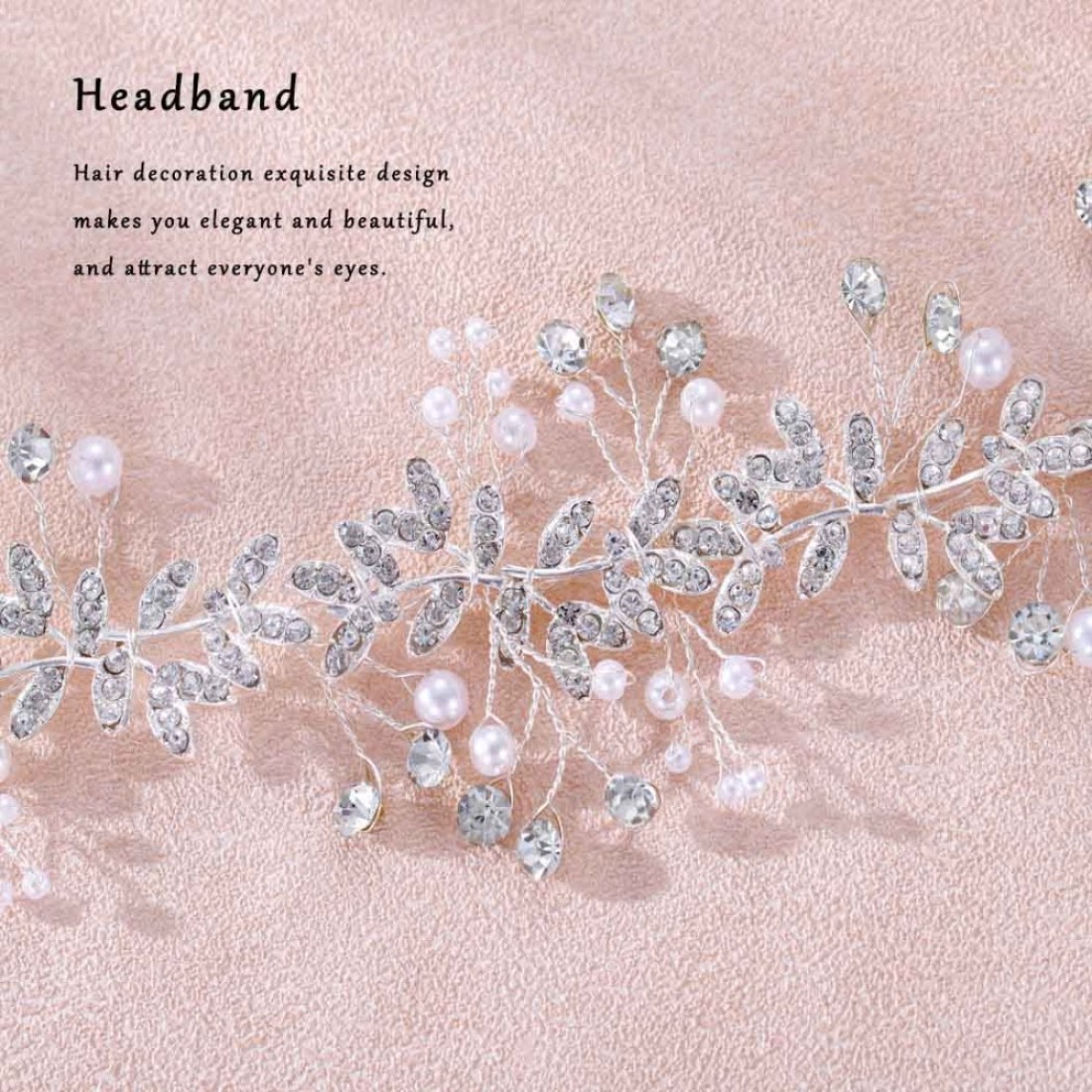 Foyte Crystal Wedding Headband Silver Leaf Head Bands Jewelry Rhinestone Bride Headpiece for Women