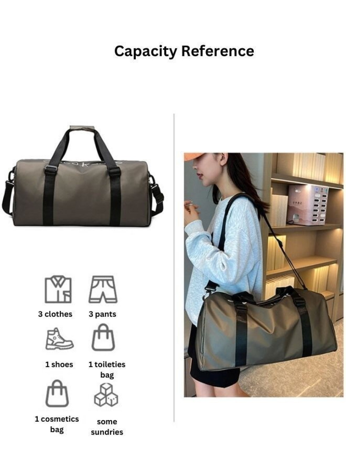 Mei Homecenter Large Capacity Unisex Sports Gym Travel Duffle Bag with Shoulder Strap, Silver