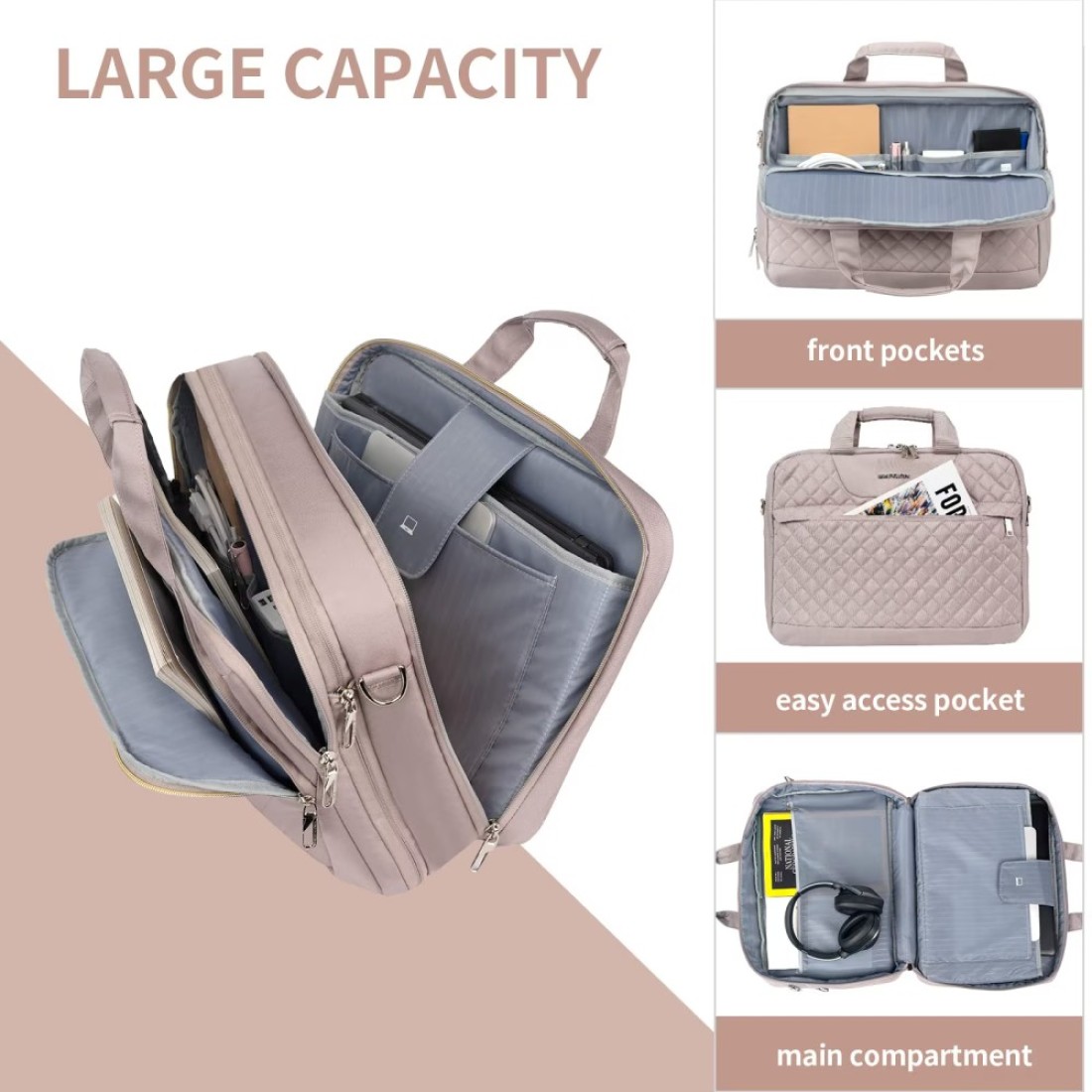 EMPSIGN 173 Inch Laptop Bag Large Capacity Expandable Briefcase for Women Men Business Office WaterRepellent Laptop Case Travel Computer Bag with RFID Pockets Dusty Pink