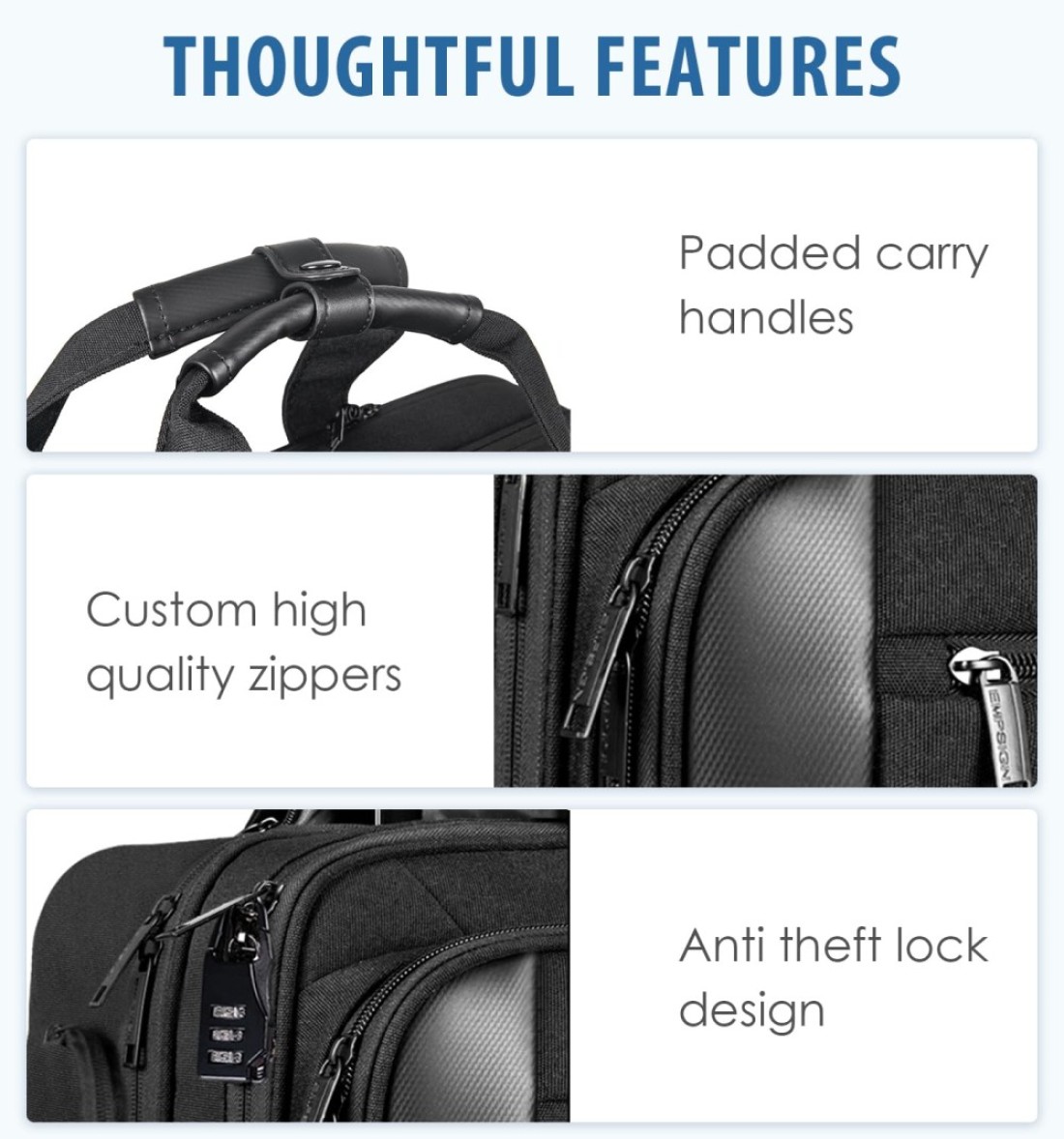 EMPSIGN Rolling Briefcase Laptop Bag173 Computer bag with wheels Water Repellent Travel Roller Underseat Bag with RFID Blocking PocketRolling Work Bags for womenmen Black