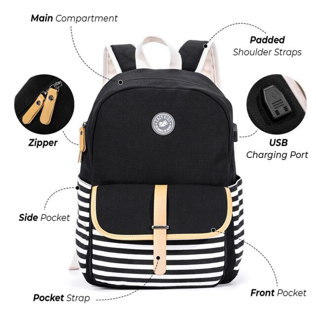 Eazy Kids Classic School Bag-Black