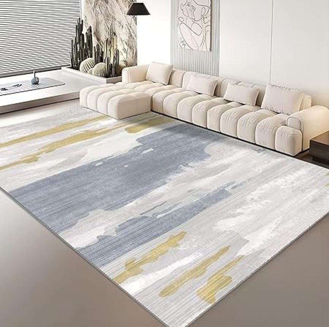 Vital Area Rugs Soft Modern Rug Carpet Geometric Stripe Rug Non Slip Modern Carpet, Abstract Printed Floor Rugs for Home Decorative, Soft &amp; Non-Slip &amp; Washable Indoor Mat (K-290, 160 x 230 cm)