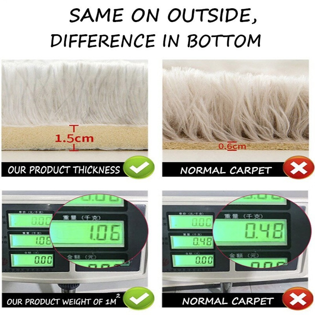 Mei Lifestyle Modern Wool Fluffy Floor Mat Carpet With Anti Slip High Pile Bottom With Upgraded Foam (Size 120&times;160cm)