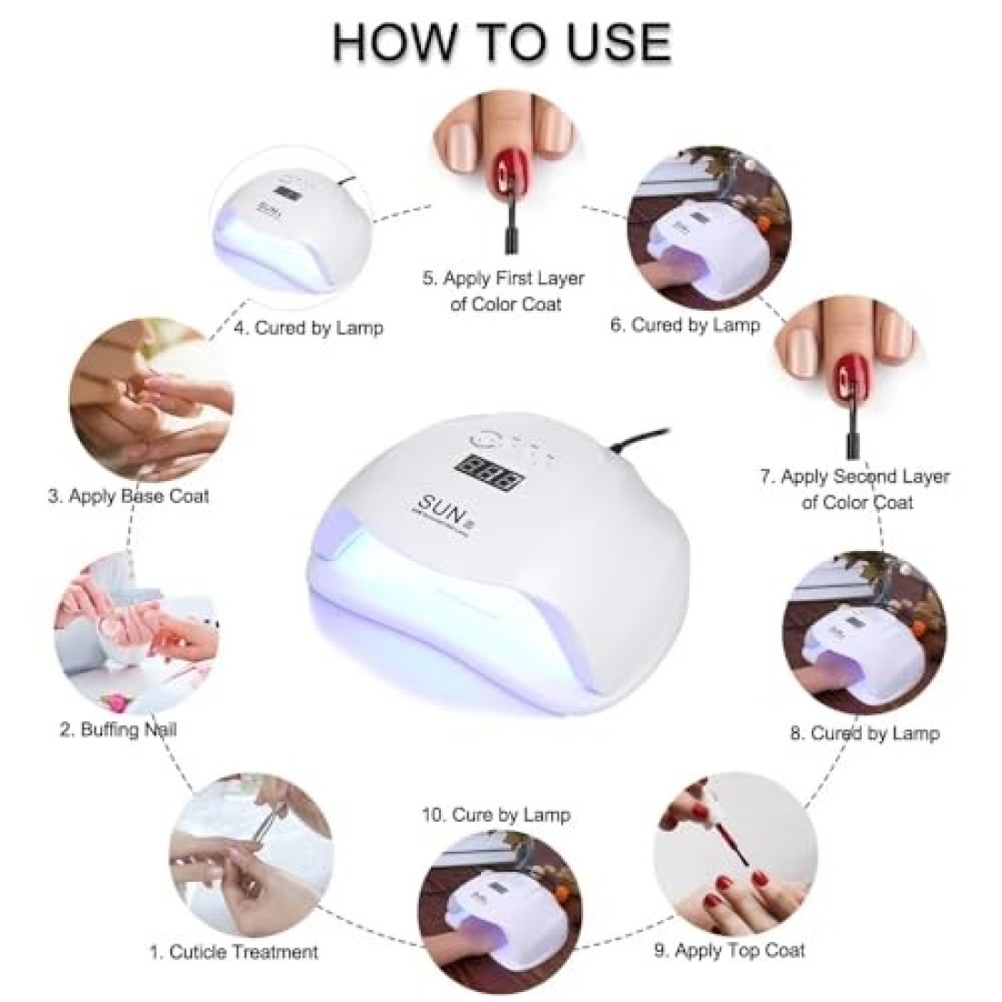 Global Fashion 2-in-1 UV/LED Nail Dryer Lamp - 54W, Professional Gel Nail Dryer for Manicure &amp; Pedicure, Smart Sensor, 4 Timer Settings, Painless Curing, Spacious Design - SUN X (White)