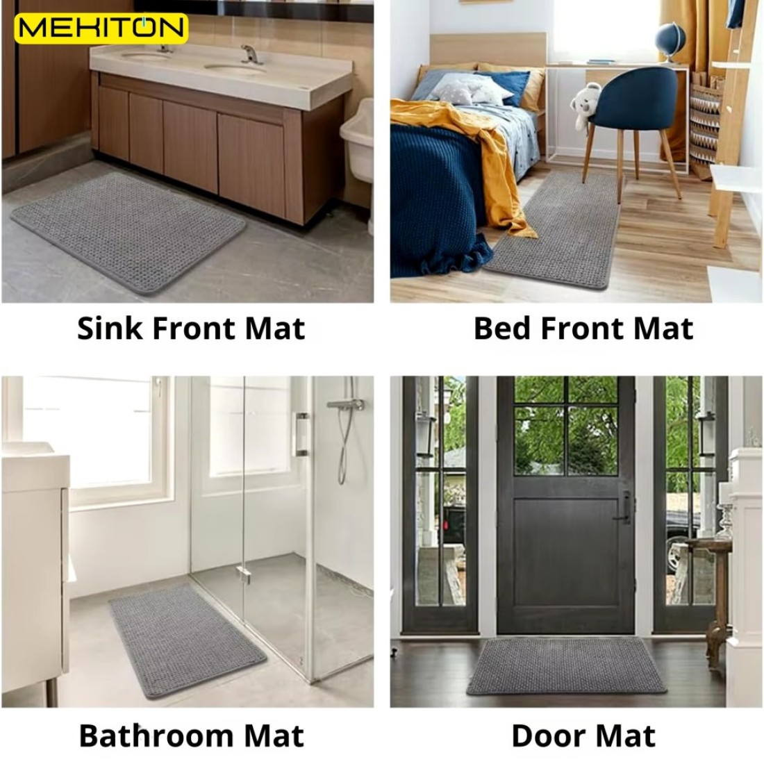 MEKITON - Premium Bathroom and Door Mat - Super Absorbent, Non-Slip, Quick Drying, Soft Plush Surface, Ideal for Entryways, Kitchens, and Bathrooms - 75 x 45 cms (Gray)
