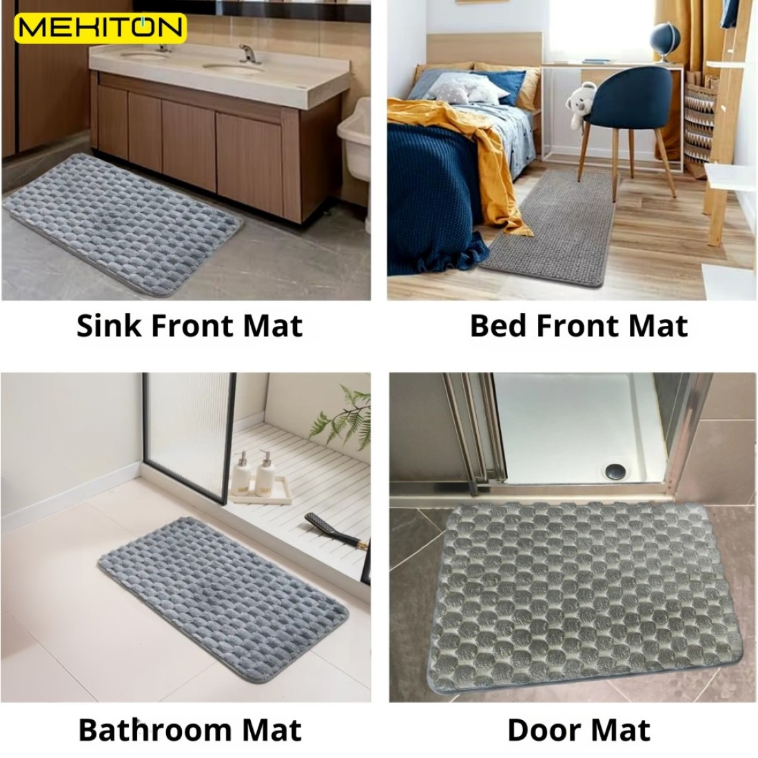 MEKITON - Premium Bathroom and Door Mat - Super Absorbent, Non-Slip, Quick Drying, Soft Plush Surface, Ideal for Entryways, Kitchens, and Bathrooms - 75 x 45 cms (Gray)