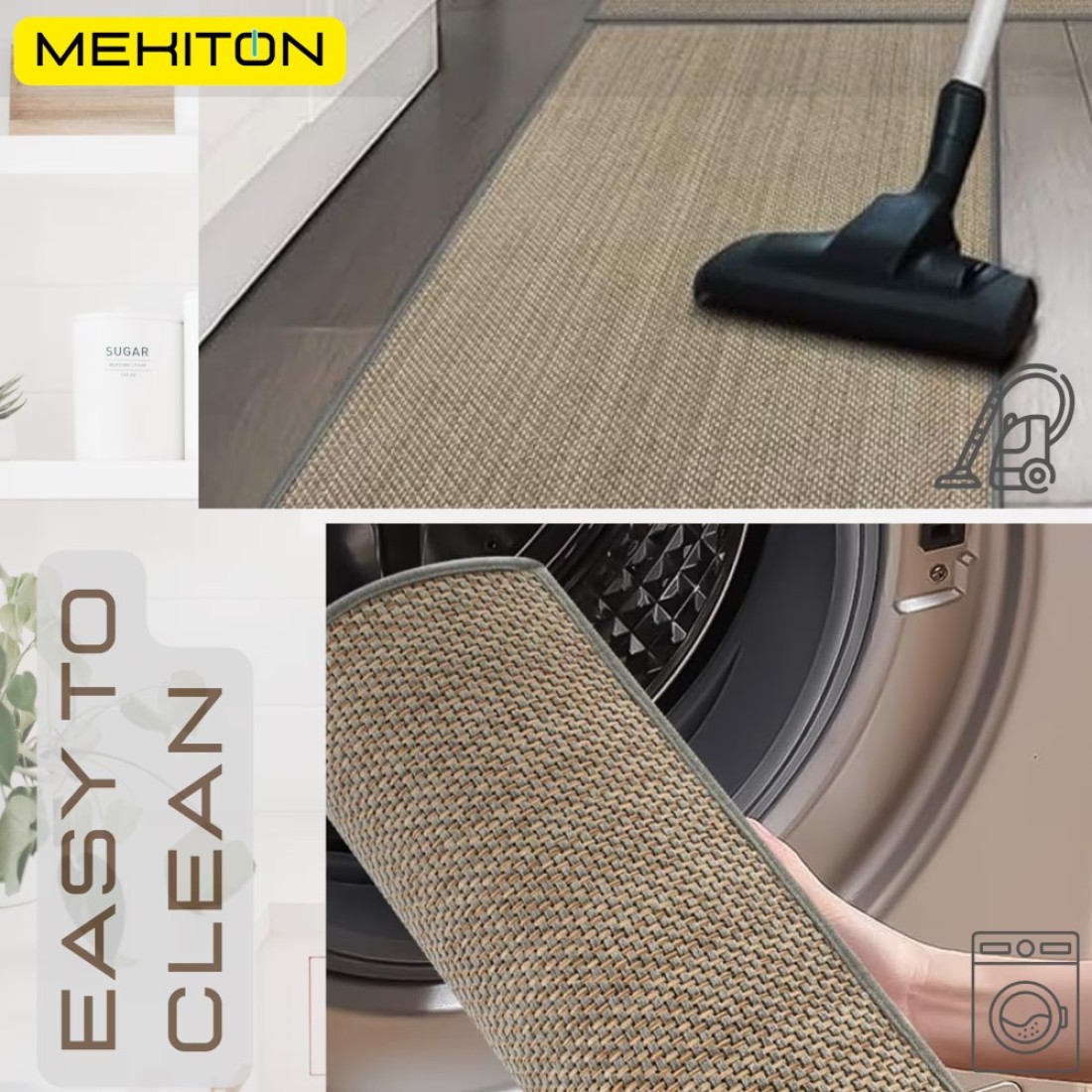 MEKITON - Set of 2 PCs Premium Anti-Fatigue, Non-Skid Natural Rubber Kitchen Floor Mats, Washable Runner Rugs for Kitchen Floor Front of Sink, Laundry Room 45X120CM + 45X75CM (Oats)