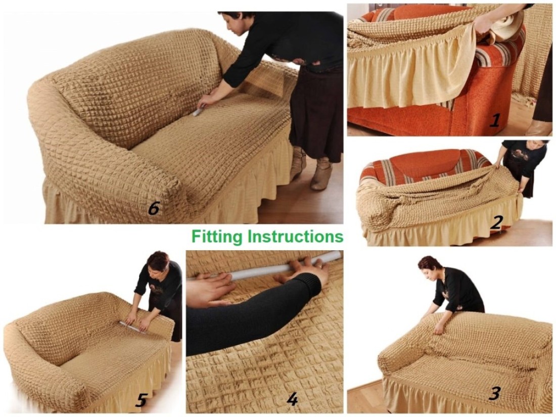 Jacquard Fabric Stretchable One Seater Sofa Cover Chocolate Brown