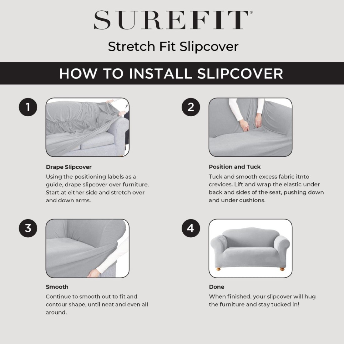 SureFit SF39058 Stretch Pinstripe Recliner Slipcover One Piece Form Fit 94 Polyester 6 Spandex Machine Washable Cream