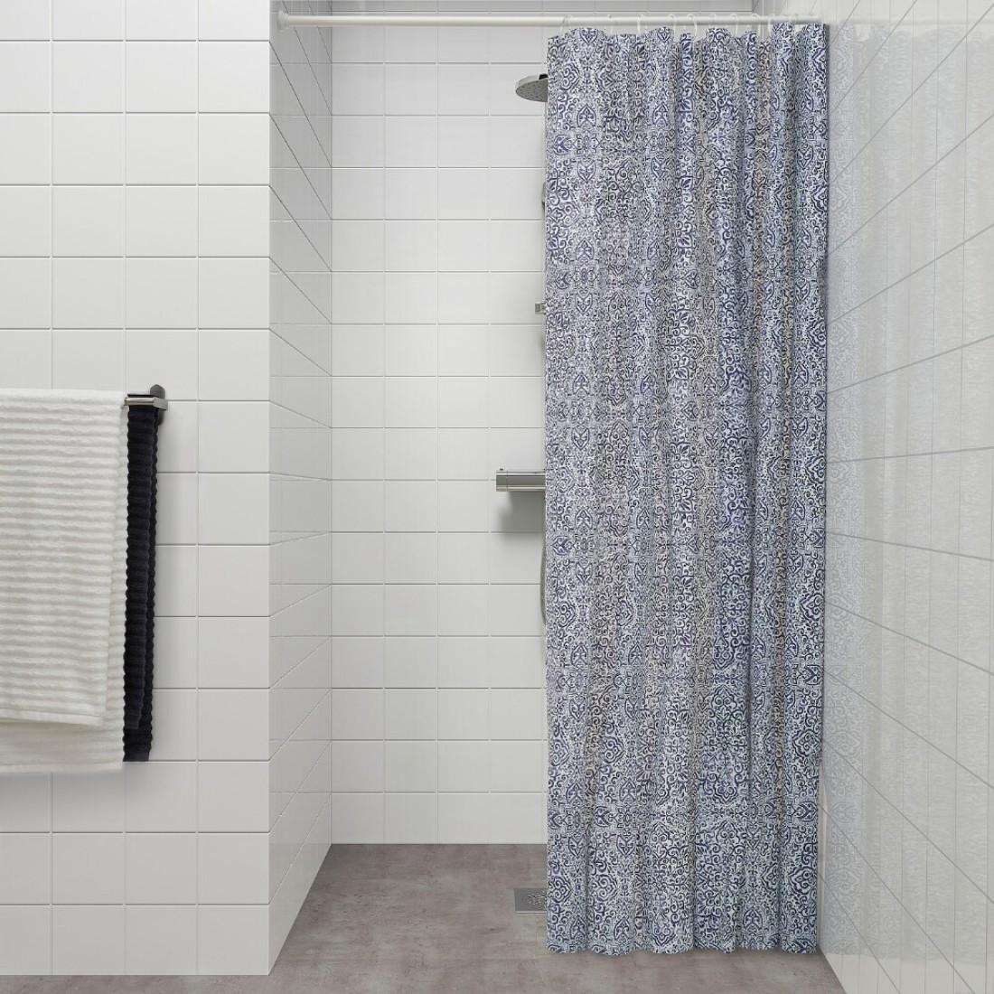 Shower Curtain White/Blue 180X200cm