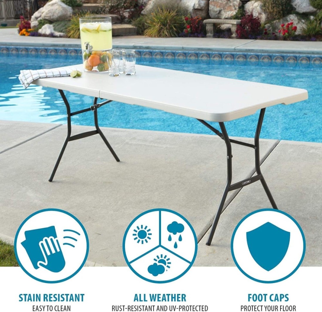 Generic Class Dn-Bm0 Heavy Duty Folding Table Centerfold, Ideal For Crafts, Outdoor Events, Convenient Carry Handle, 6-Feet, White - Cldnbm09, 180*70 cm