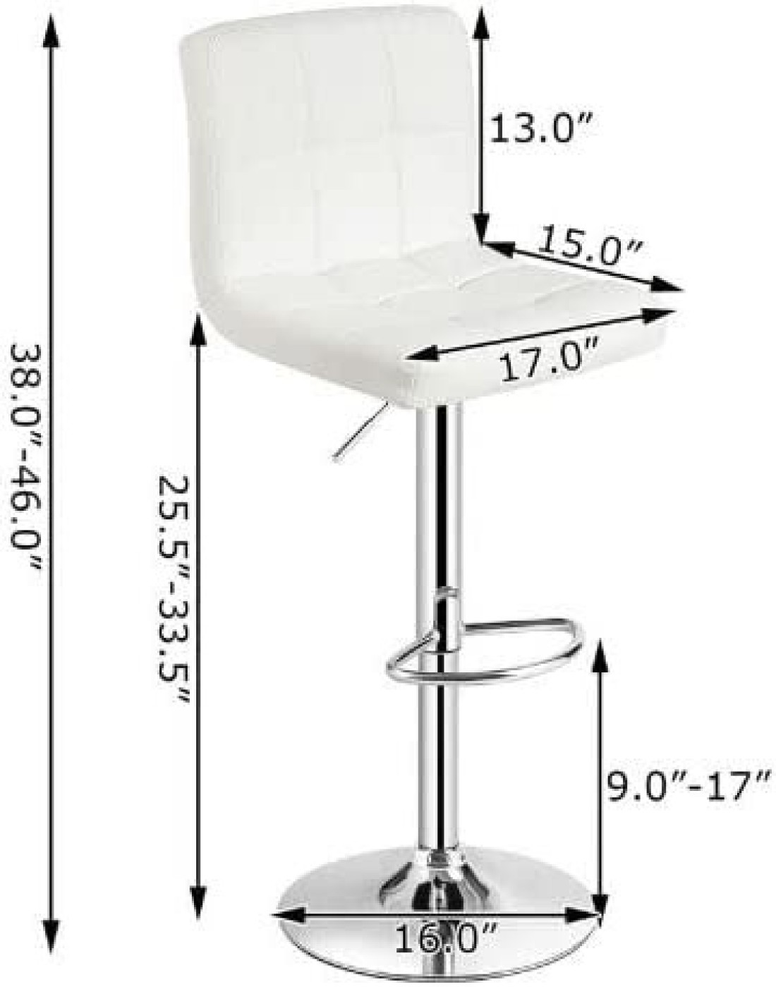 Galaxy Design Adjustable Bar Stools PU Leather Swivel Lift Kitchen Counter Pub Chair White Color - Size ( D x W x H ) 40 x 40 x 110 cm Model - GDF-J201.