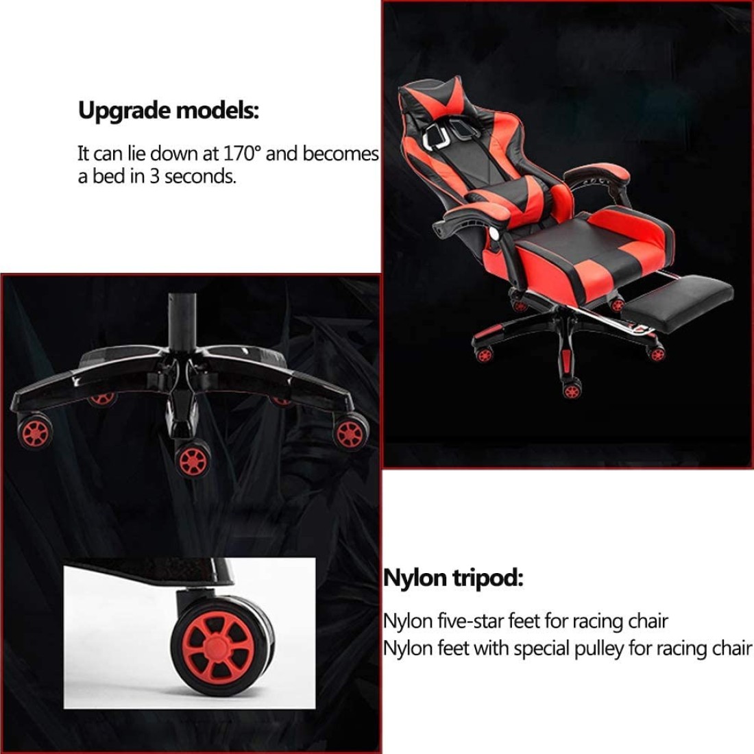Gaming Chair, Video Gaming Chair, PU Leather High Back Ergonomic Swivel Racing Computer Chair Task Chair, Rolling Office Chair with Lumbar Support and Retractible Footrest for Gaming and Relax (Red)