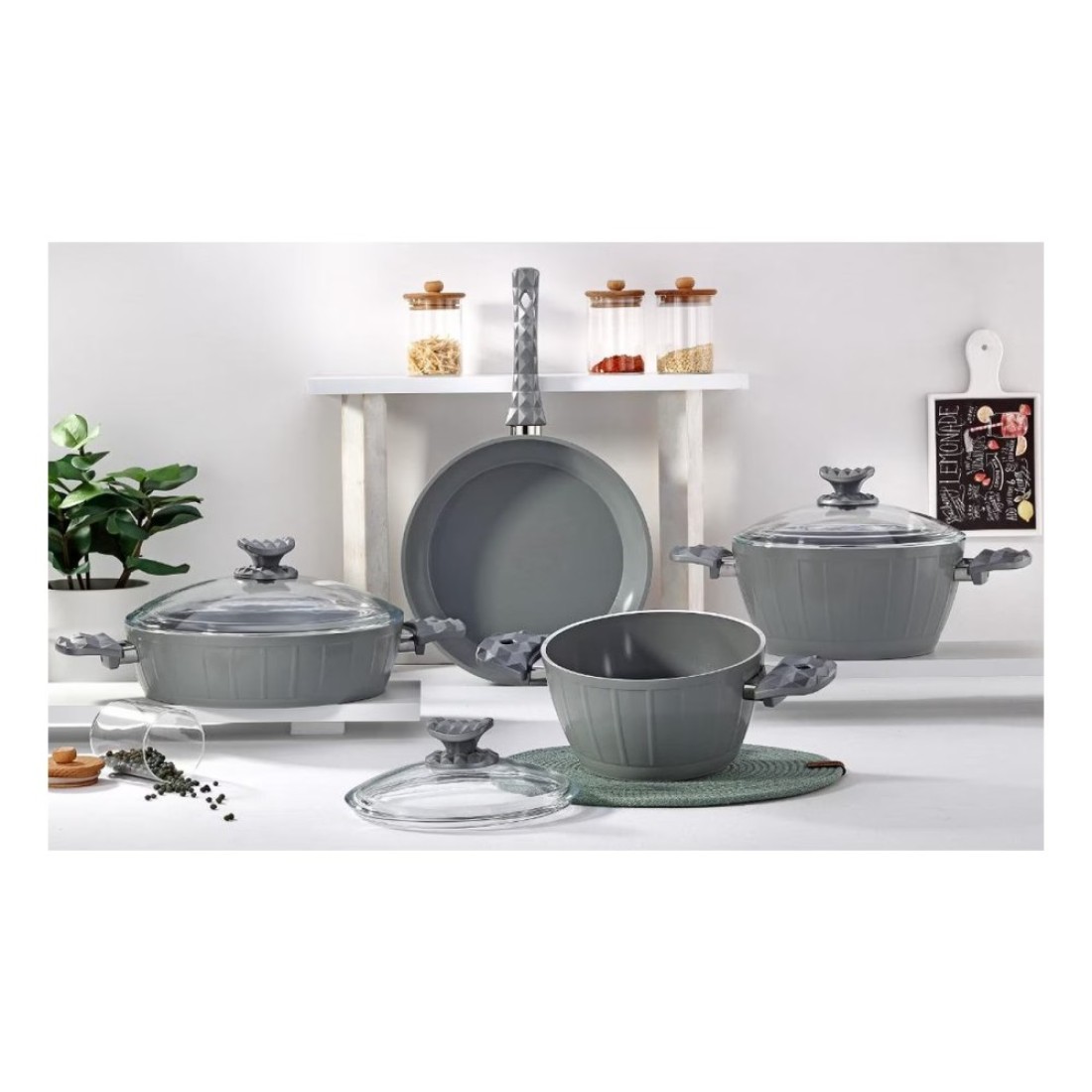 Avci Home Maker Farah Ceramic Coating Cookware Set Grey 7 PCS