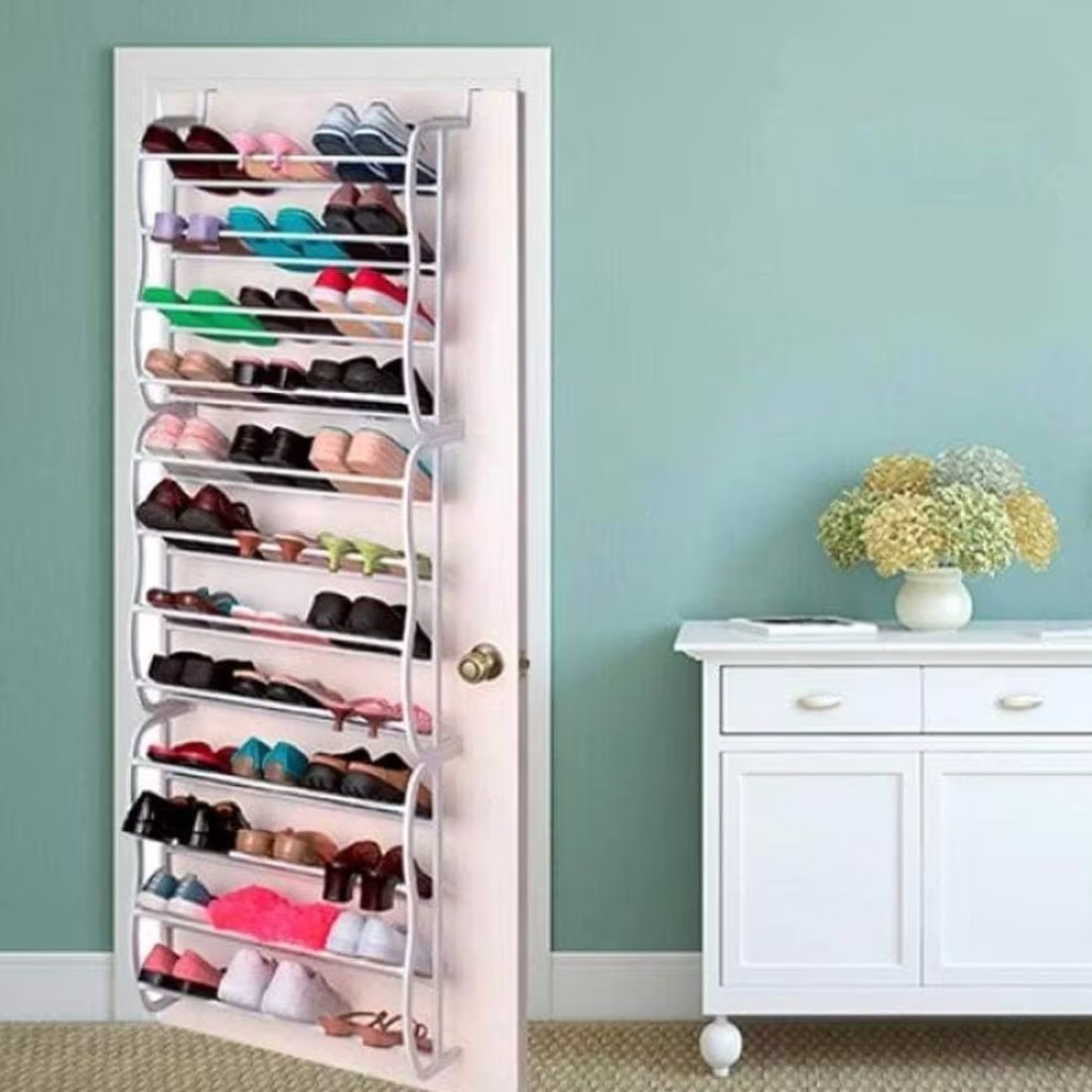 Generic 36 Pair Over the Door Hanging Hook 12 Tier Shoe Rack Adjustable Shelf Organiser Holder Storage Stand Space Saving Multi-layer Easy Installation For Living room Shoe Rack