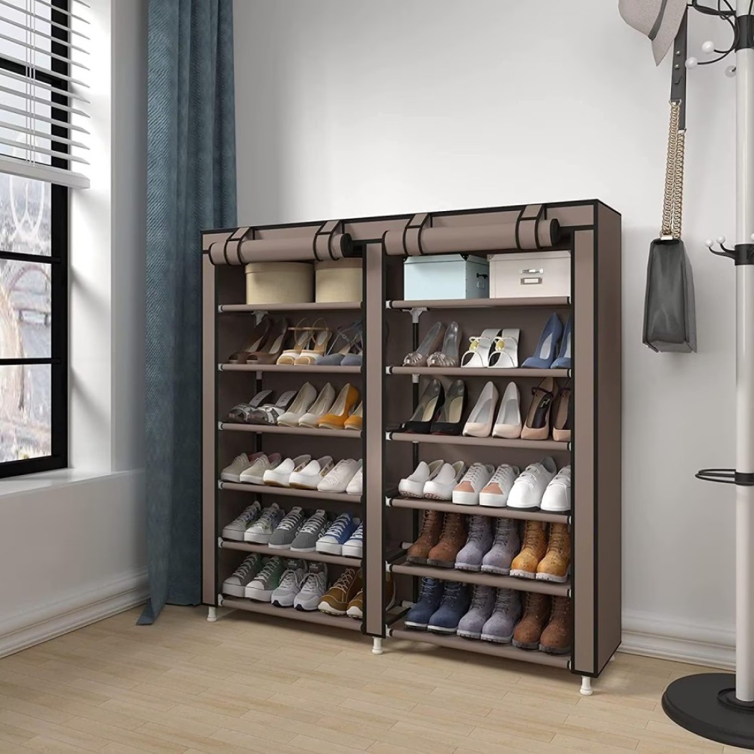 12 Tier Shoe Rack, Shoe Storage Hold up to 36 Pairs Shoes With No-woven Fabric Cover,Multi-layer Shoe Storage Cabinet 116cm X 30cm X 105cm