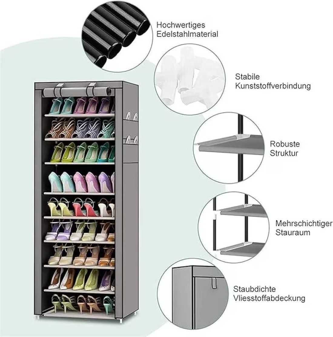 Shoe Rack with Cover, 10 Layer 9 Grids Dustproof Shoe Cabinet Shoe Rack for up to 30 Pairs of Shoes, 58 x 28 x 160 cm