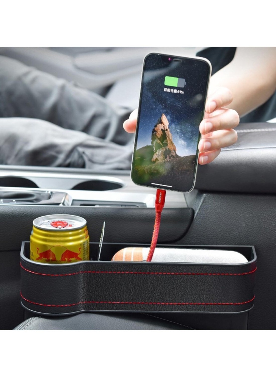 Yeasha,2 Pack Car Seat Gap Organizer Storage Box Cup Holder Car Console Side Pockets Pu Leather Cellphones Key Cards Sunglasses Small Items Car Interior Accessories