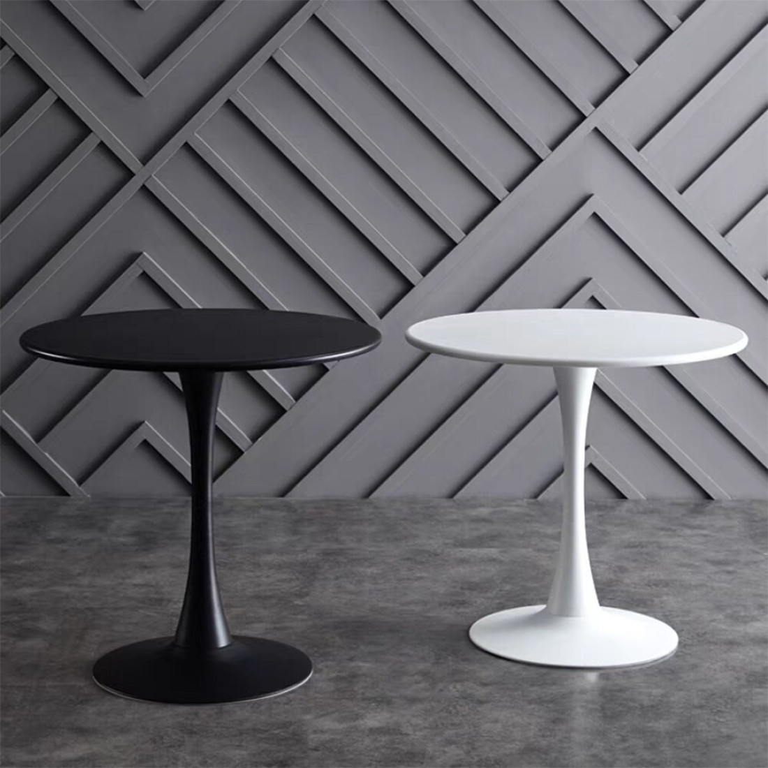 Jeffcoco Furniture Outdoor Table Round metal Patio Table,Garden Table,Black White Coffee Table Side Table Indoor Furniture Metal Frame home decor single table 1 piece (Black)