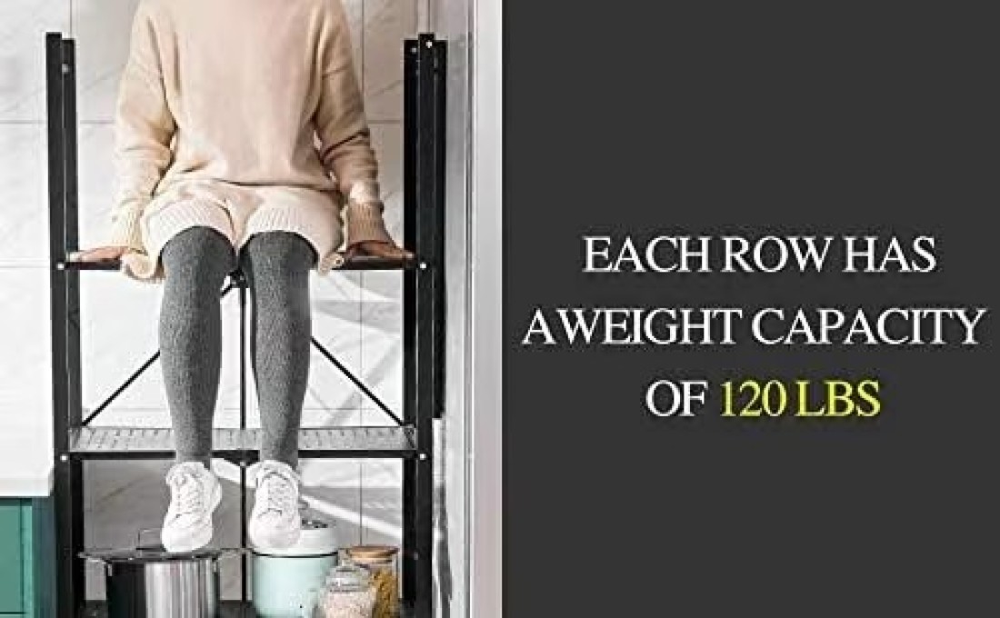 ECVV Leostar 4 Layer Shelf Foldable Storage Shelving Unit With Wheels, Metal Rack Display For Garage Kitchen Pantry Closet Laundry, Black, Str-4326, 4-Shelf