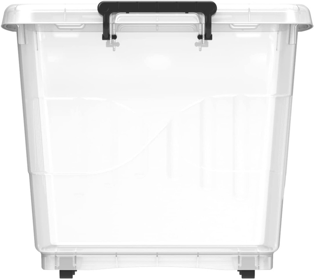 Cosmoplast 132L Clear Plastic Storage Box With Wheels &amp; Lockable Lid, Transparent