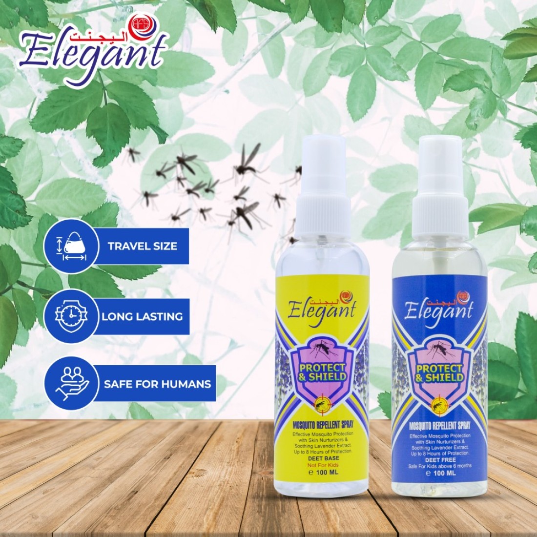 Elegant Mosquito &amp; Tick Repellant Spray &ndash; 100ML &ndash; Pack of 2 &ndash; Soothing LAVENDER &ndash; Deet FREE &ndash; Tick, Insect &amp; Mosquito Repellant, 8H Protection, Protect &amp; Shield Spray DEET-FREE Spray SAFE for Kids*