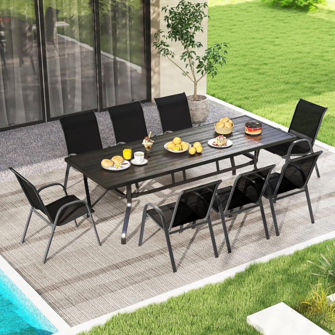 VITAL Patio Chairs, Stackable Patio Chairs Set with Armrests and Breathable Seat Fabric, Outdoor Dining Chairs Set for Patio, Pool Side, Backyard steel frame with powder coating, stackable