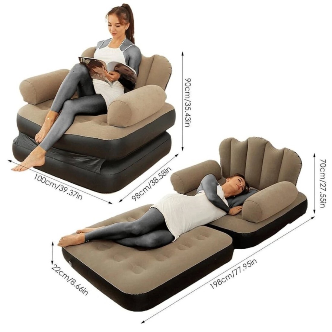 Multifunctional 5-in-1 Inflatable Sofa with L-shaped Armrest for indoor &amp; Outdoor