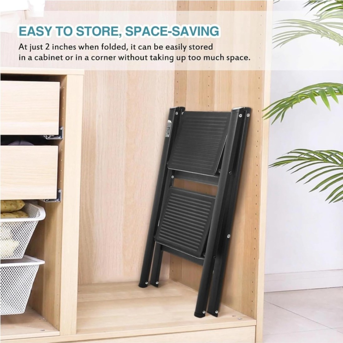 HEXAR&reg; Multipurpose Step Ladder Folding Ladder with Anti-Slip Pedal Folding Step Stool Portable Lightweight Foldable Stepladder for Home Kitchen Library Office 150 KG Capacity (2 STEPS)