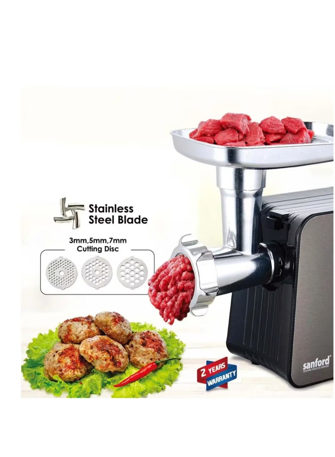 Radiotronics Electric Meat Mincer Grinder, Sausage Maker, Food Slicer 6-in-1 Powerful Electric Meat Mincer Machine, 3 Different Cutting Plates/Vegetable Slicer/Grater Attachments for Home Use