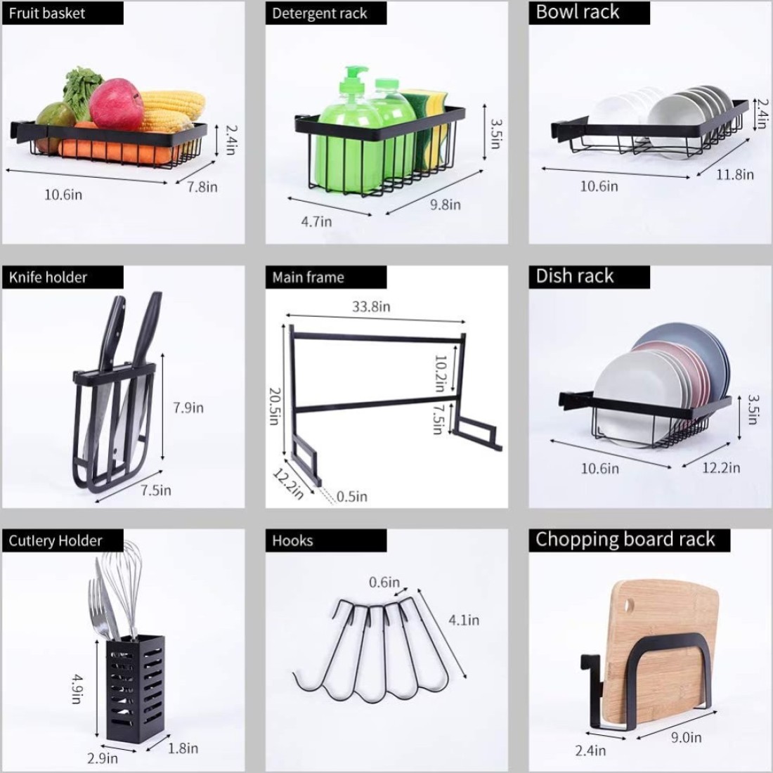 Generic Over The Sink Dish Drying Rack, Drain Shelf Kitchen Organizer Utensils Holder Stainless Steel Space Saver (Sink Size &amp;#X2264, 32 Inch, Black)