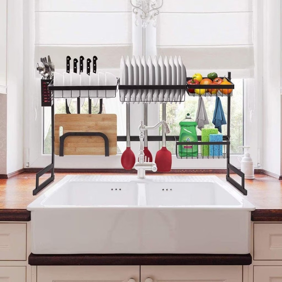 Generic Dish Drying Display Rack Stand Shelf Shelves, Draining Rack Sink Organizer With Utensil Holder Hooks For Kitchen Counter Storage Organizer For Dishes, Utensil