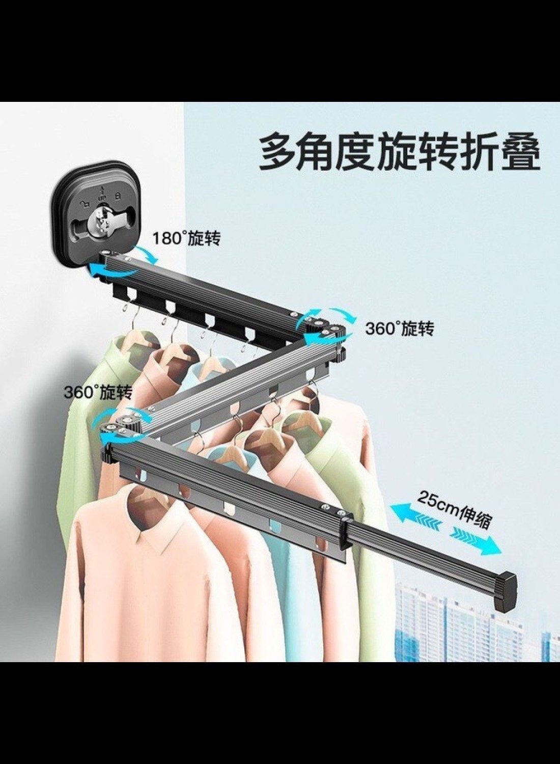 Radiotronics Wall Mounted Clothes Drying Rack Retractable Laundry Clothes Rack Space Saving Collapsible Dryer Rack for Balcony Laundry