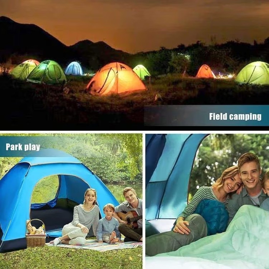 Waterproof Camping Pop-up Tent for 2-4 Person - Dome Family Tent for Outdoor Sports, Travel, Beach, Picnic
