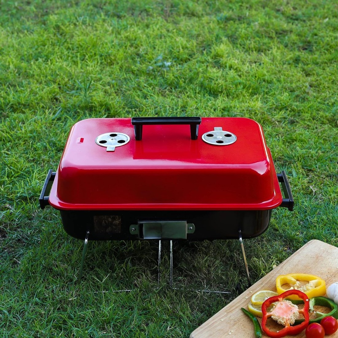 Royalford Hamburger Stove- Rf11677 Portable Charcoal Grill With Large Cooking Surface Perfect For Indoor, Camping, Hiking And Other Outdoor Entertainment Steel Construction Red