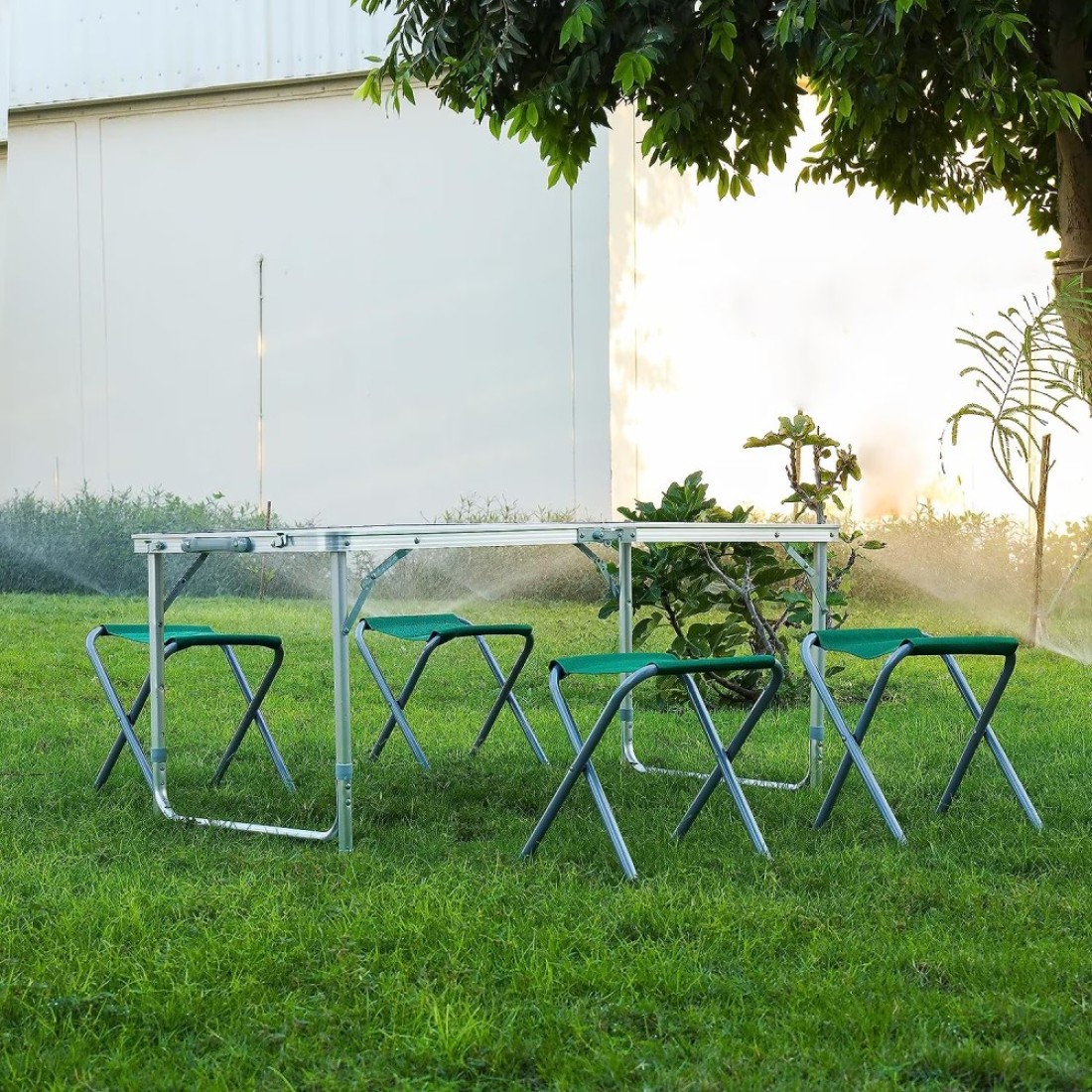 Royalford Camping Table And Chairs- Rf11676 Lightweight, Portable And Foldable, Folds Flat For Storage Iron Tube With Washable Cloth And Perfect For Indoor And Outdoor Entertainment Silver